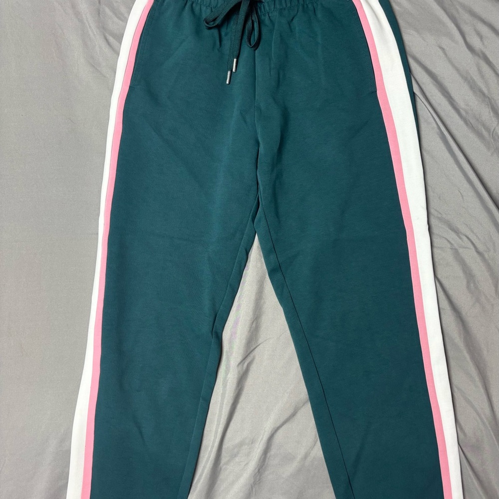 The Upside Kids Teal Joggers with Pink and White Stripes